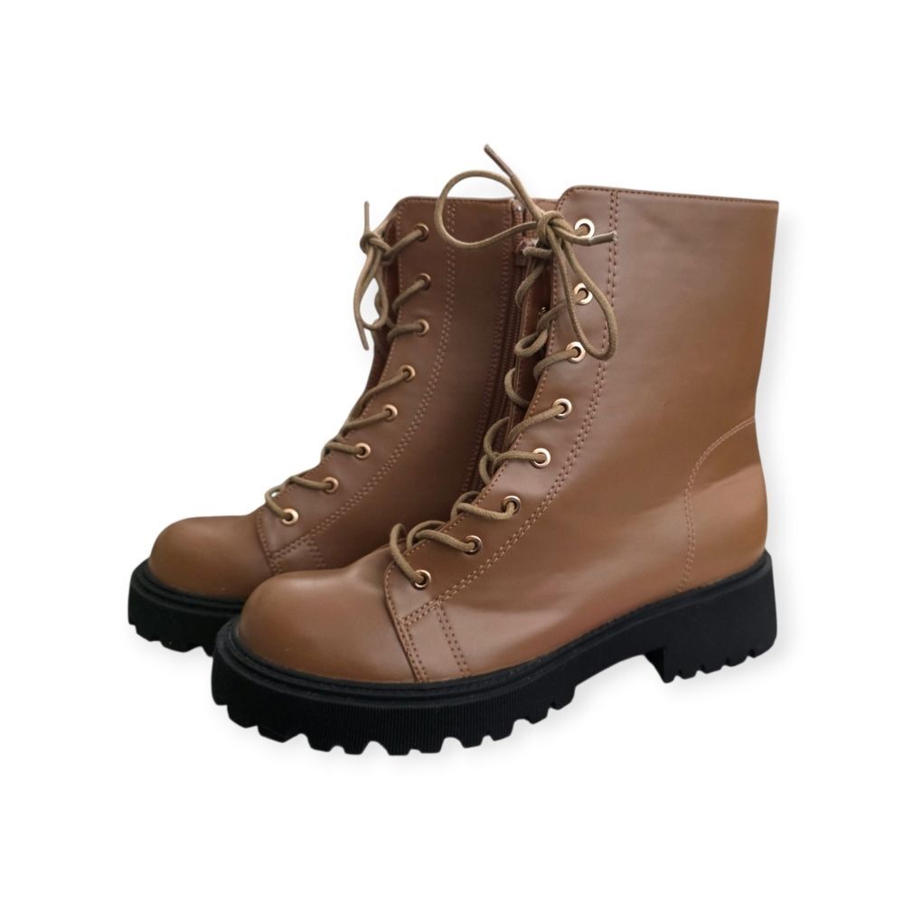 wuORwu Faux Leather Lace Up Combat Boots 9.5 - Picture 2 of 5